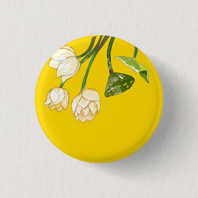 Badge Rond 2,50 Cm Lumineuse Jaune Moderne Lotus Fleurs & Pods (Devant)