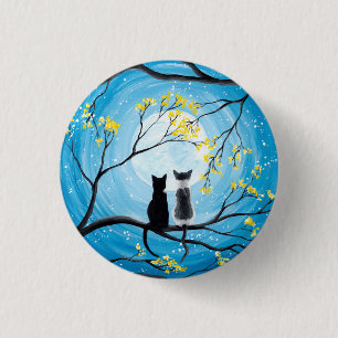 Badge Rond 2,50 Cm Lune lunaire avec chats