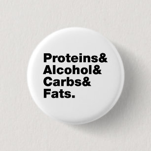 Badge Rond 2,50 Cm Macronutriments. Protéines & Alcool & Carbes & Gra