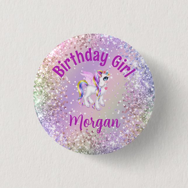 Badge Rond 2,50 Cm Magique Unicorne fille d'anniversaire (Devant)