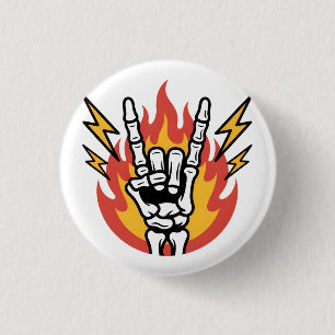 Badge Rond 2,50 Cm Main de squelette Rock and Roll : Signe de Classic