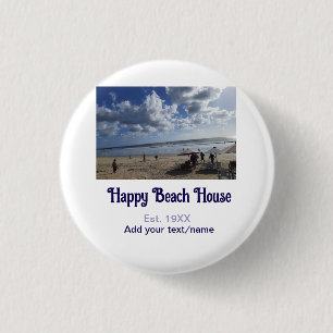 Badge Rond 2,50 Cm Maison de plage établie. Ajouter année photo latit