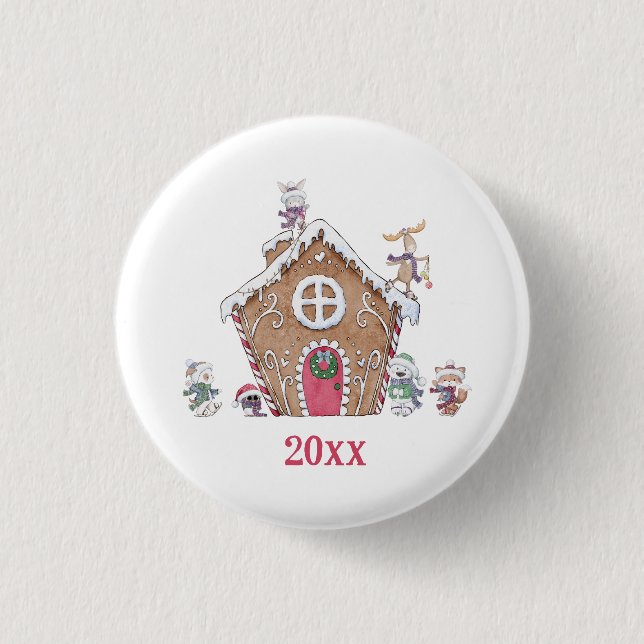 Badge Rond 2,50 Cm Maison en pain d'épices Hiver Patinage sur glace A (Devant)