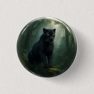 Badge Rond 2,50 Cm Majestic Black Panther Jungle 3D Button avec profo
