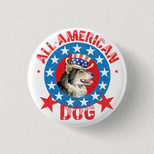 Badge Rond 2,50 Cm Malemute patriotique de l'Alaska
