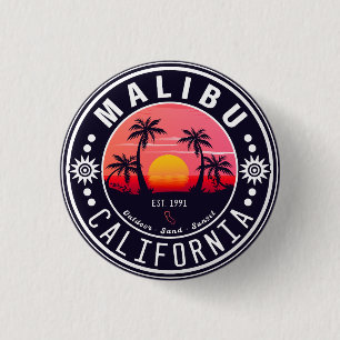 Badge Rond 2,50 Cm Malibu Ca Retro Coucher de soleil Palmiers Souveni
