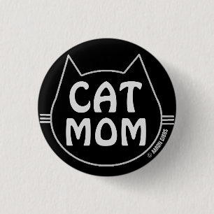 Badge Rond 2,50 Cm MAMAN CHAT Noir et Blanc