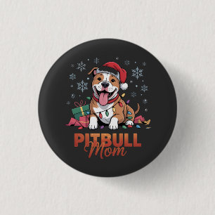 Badge Rond 2,50 Cm Maman Pitbull Noël Chapeau de Père Noël Chien Mama