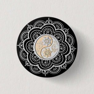 Badge Rond 2,50 Cm Mandala Argent et Or