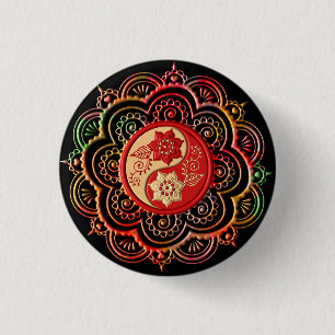 Badge Rond 2,50 Cm Mandala rouge et or