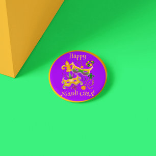 Badge Rond 2,50 Cm Mardi Gras Masque Fleur de Lis Perles King Cake