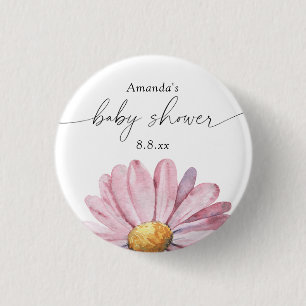 Badge Rond 2,50 Cm Marguerite rose sauvage - Baby shower
