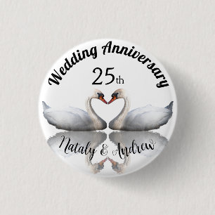 Badge Rond 2,50 Cm Mariage Anniversaire couple de cygne blanc