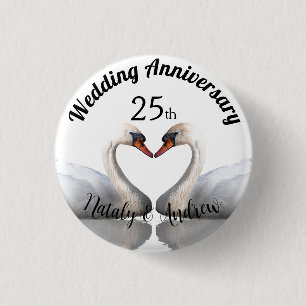Badge Rond 2,50 Cm Mariage Anniversaire deux cygnes blanc
