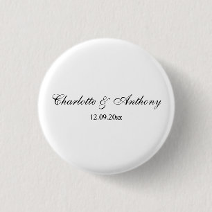 Badge Rond 2,50 Cm Mariage Élégant Script Creative Black White