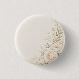 Badge Rond 2,50 Cm Mariage Neutre avec Fleurs Raffinées