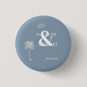 Badge Rond 2,50 Cm Mariage Tropical Minimaliste Bleu Poussiéreux