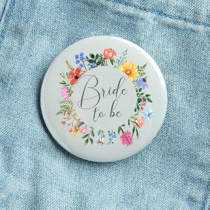 Badge Rond 2,50 Cm Mariée Fleur Sauvage à Venir Écriture Mariage 