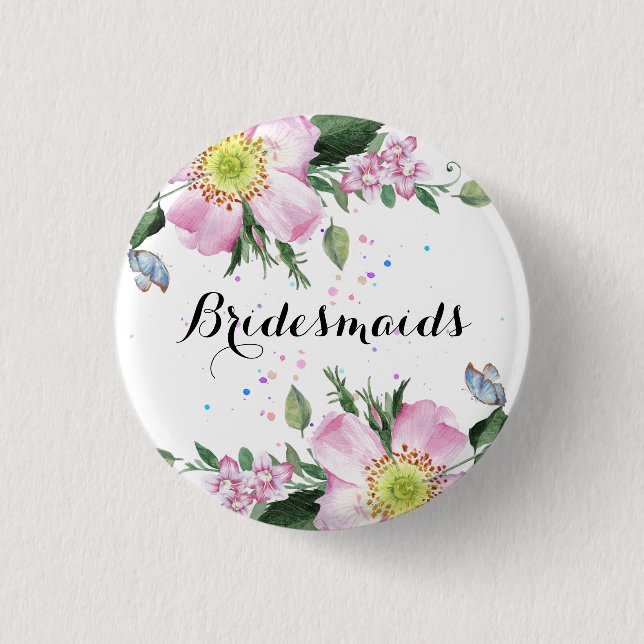 Badge Rond 2,50 Cm MariéesFleurs colorées Maids Arrière - plan blanc (Devant)