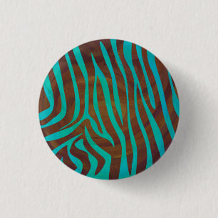 Badge Rond 2,50 Cm Marron Zèbre et Imprimé Sarcelle
