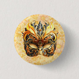 Badge Rond 2,50 Cm Masque de plumes jaunes sur motif floral