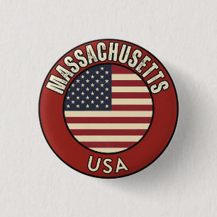 Badge Rond 2,50 Cm Massachusetts États-Unis d'Amérique