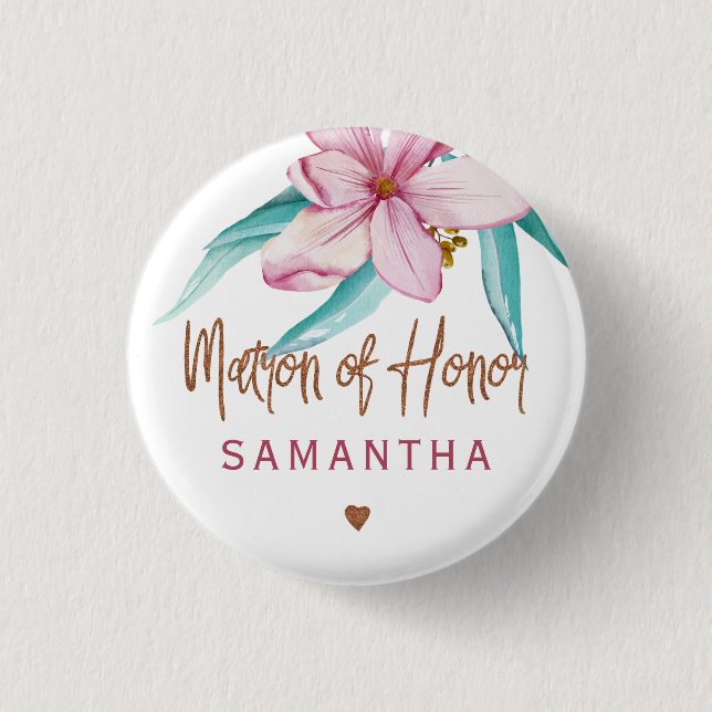 Badge Rond 2,50 Cm Matron d'honneur douche nuptiale en cuivre rose fl (Devant)