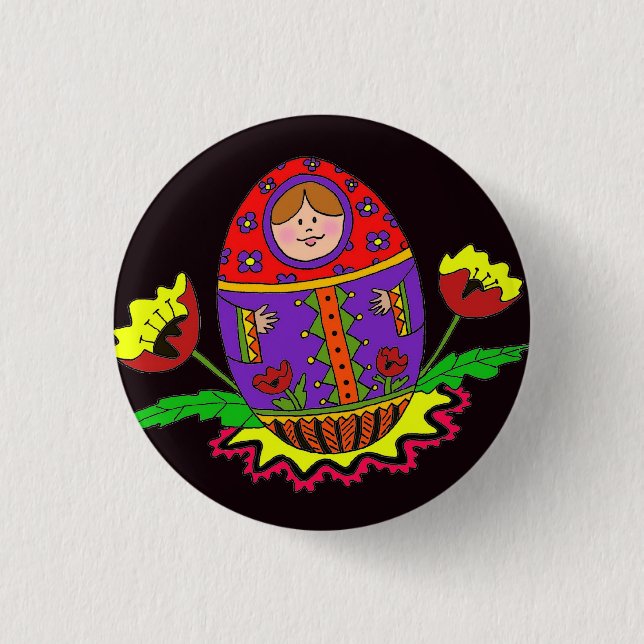 Badge Rond 2,50 Cm Matryoshka Pysanka Art populaire ukrainien (Devant)