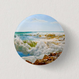 Badge Rond 2,50 Cm Mer ensoleillée avec vagues déferlantes