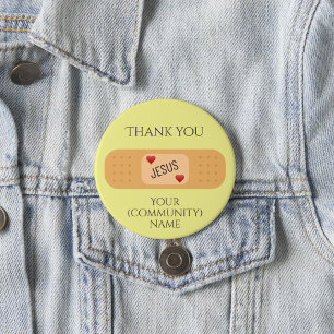 Badge Rond 2,50 Cm Merci Jésus Christ guérisseur sauveur Bouton jaune