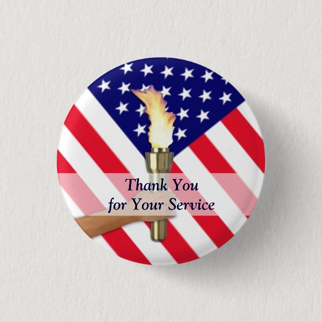 Badge Rond 2,50 Cm Merci militaire vétéran et service actif (Devant)