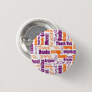 Badge Rond 2,50 Cm "Merci" pourpre et orange Typograhy