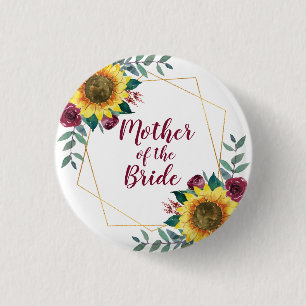 Badge Rond 2,50 Cm Mère de la mariée Tournesol géométrique Bourgogne