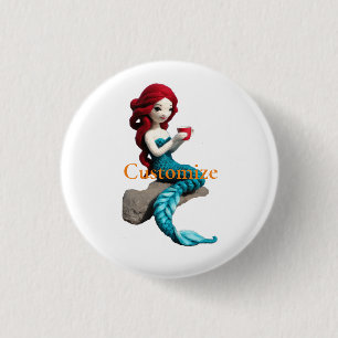 Badge Rond 2,50 Cm Mermaid Relaxant Avec Boisson Thunder_Cove