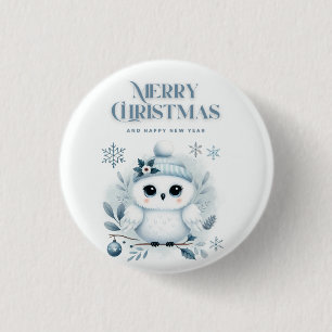 Badge Rond 2,50 Cm Merry Christmas Owl