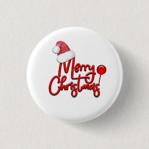 Badge Rond 2,50 Cm Merry Christmas Text Santa Cap