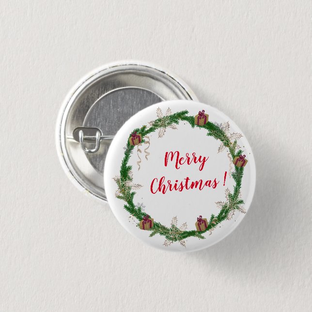 Badge Rond 2,50 Cm Merry Noël saint couronne (Devant & derrière)