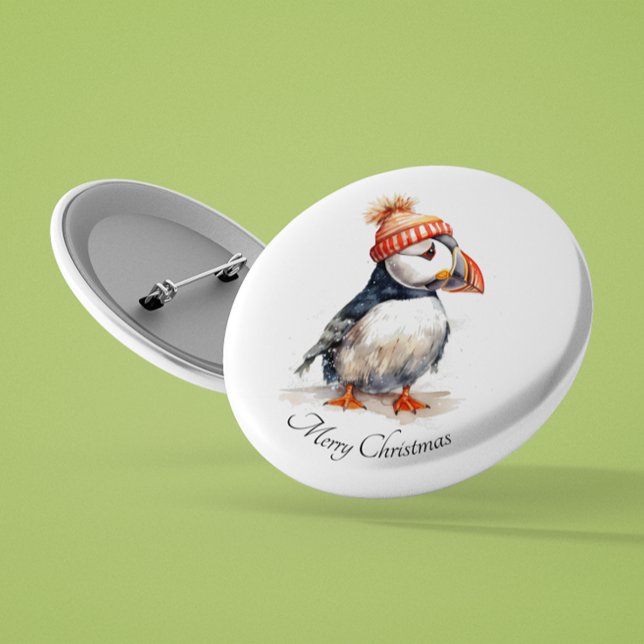 Badge Rond 2,50 Cm Merry Puffin, personnalisé (Créateur téléchargé)