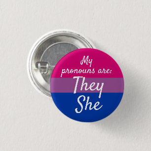 Badge Rond 2,50 Cm Mes pronoms sont They She - Drapeau Bi