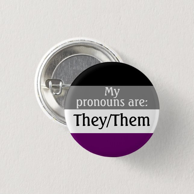 Badge Rond 2,50 Cm Mes pronouns sont : Ils/Eux - drapeau asexuel/as (Devant & derrière)