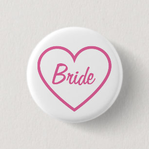 Badge Rond 2,50 Cm Mignon Chic Rose Mariée Écriture Cursive Cœur