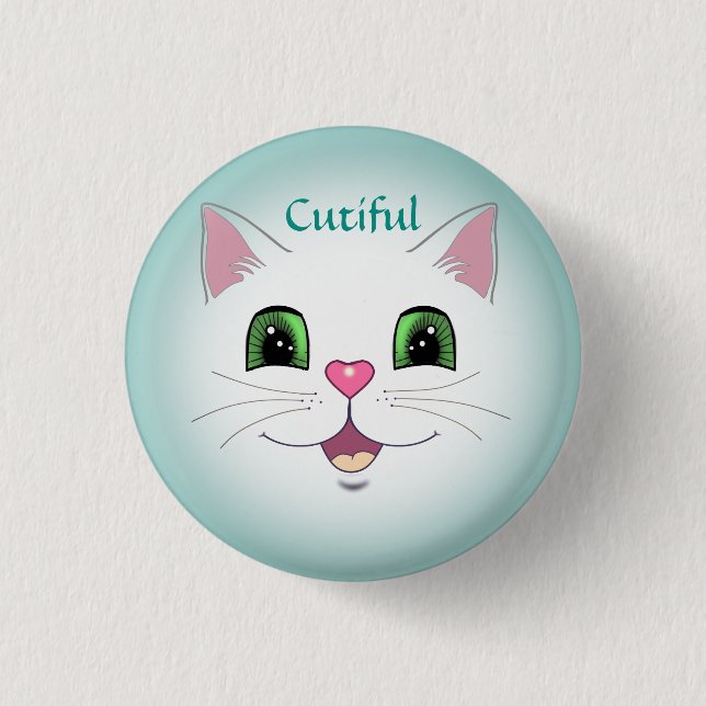 Badge Rond 2,50 Cm Mignonne chatte blanc chatte visage (Devant)
