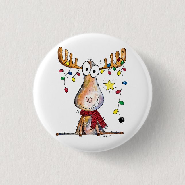 Badge Rond 2,50 Cm Mignonne orignal de Noël (Devant)