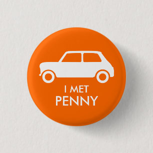 Badge Rond 2,50 Cm Mini Cooper Trading Pin - Blanc sur Orange