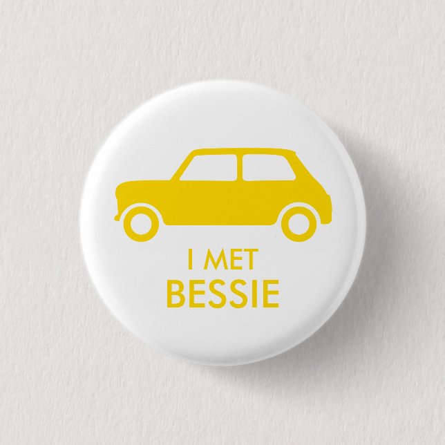 Badge Rond 2,50 Cm Mini Cooper Trading Pin - Jaune sur Blanc (Devant)