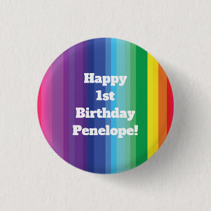 Badge Rond 2,50 Cm Mod Rainbow Colorée 1ère fête d'anniversaire
