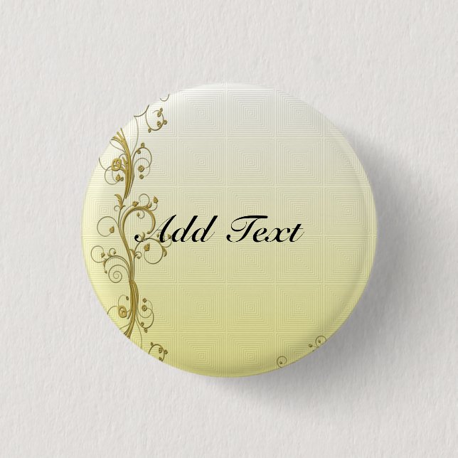 Badge Rond 2,50 Cm Modèle fleuri d'or, personnalisable (Devant)
