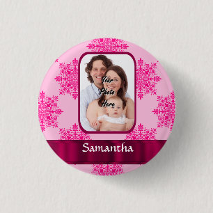 Badge Rond 2,50 Cm Modèle photo damassé rose