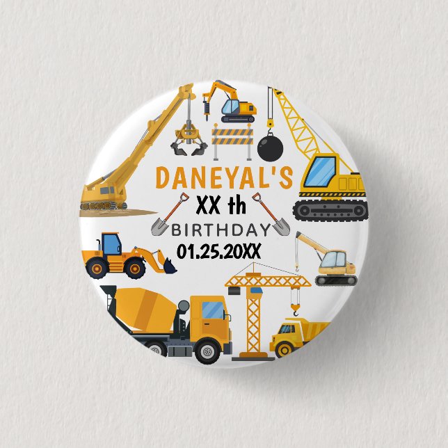 Badge Rond 2,50 Cm Modern Construction Simple Kid's Birthday (Devant)