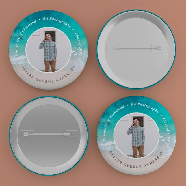 Badge Rond 2,50 Cm Moderne graduation plage océanique Voyage photo mo (Créateur téléchargé)